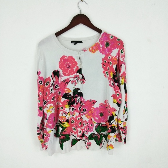 Pink/White Floral Cardigan - 2X - Picture 2 of 4